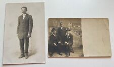 2 RPPC 1910s Dapper Gentlemen in suits Studio Portraits, bowler hat, boardwalk picture