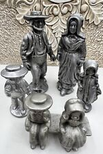 Antique Complete Amish Figurines Family Pewter Collectible Mom Dad Kids picture