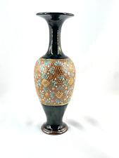 Antique Royal Doulton Slater Patent Lambeth Vase 11” Aqua Blue & Gold Accents picture