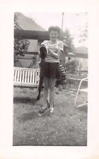 Old Photo Snapshot Young Woman Smiling Holding Fish Vintage Portrait 5A2 picture