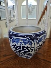 Vintage Blue And White Porcelain Chinese Bowl Planter picture