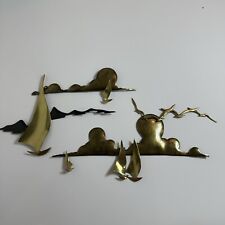 Vintage Brass Sailboat on Waves Wall Sculpture Art Deco Hanging Birds Gold MCM picture