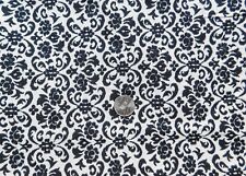 M99 Vintage Fabric Black Cream Fleur de Leis Floral Print Cotton 31 inches picture