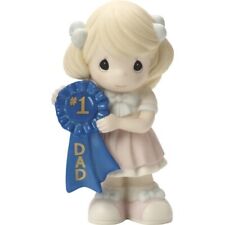 Precious Moments Girl Holding Blue #1 Dad Ribbon Father's Day Figurine 164005 picture