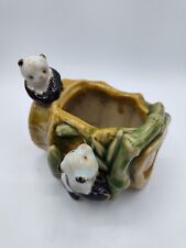 Vintage 70s Panda GREEN Bamboo Ceramic Planter Bowl Vase Pottery Numbered picture
