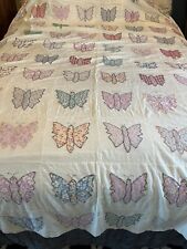 Vintage Atq Handmade Quilt Butterfly Feedsack Coverlet Embroidered Handstitched picture