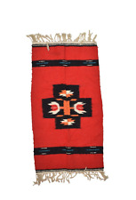 Vintage Navajo Table Runner Wool Weaving Bullseye Fringe Chimayo Mat Indian Red picture