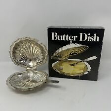 Leonard Silverplated Shell Butter or Caviar Dish w/ Glass Insert Vtg Unused picture