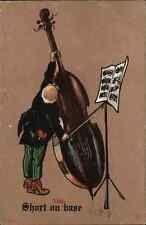 R. Lillo Small Bald Man Musician Giant Cello Sheet Music c1910 Postcard picture