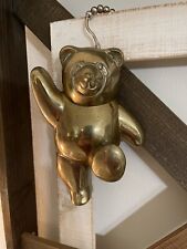 Vintage Solid Brass Dancing Teddy Bear Wall Hanging Clothes Coat Hook picture