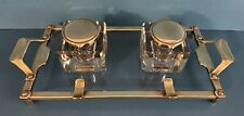 ANTIQUE-AUSTRIAN-DOUBLE INKWELL-BRASS-CRYSTAL-GLASS-marked GES GESCH-SPECTACULAR picture