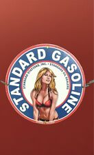 STANDARD GASOLINE PORCELAIN PINUP GIRL STYLE GARAGE OIL SERVICE GAS PUMP AD SIGN picture