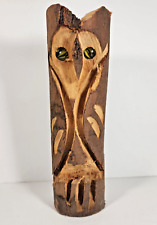 Hand Carved Wooden Owl Statue Figurine Sculpture Wood Home Decor Vintage picture