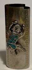 Vintage Nickel Silver CW Native Turquoise Dancing Navajo Lighter Case Cover picture