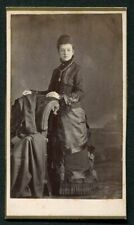 Antique CDV Photo Elegant Victorian Woman w Beautiful Fashion Dress Chair picture
