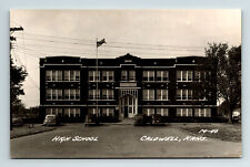 RPPC Postcard Caldwell KS Kansas High School 1940s Cars EKC Real Photo picture
