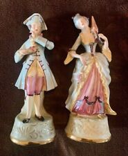 Vintage Pair Of French Couple Statues 9.25” Tall Hand Painted See Pictures picture