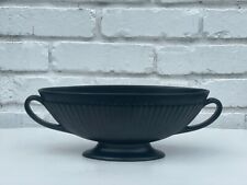 Vintage Wedgwood Ravenstone Fluted Oval Mantel Black 11” Vase Planter w/Handles picture