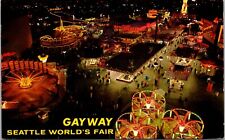 Seattle Washington WA Worlds Fair Gayway Aerial Night View c1960s  Postcard picture