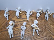 VINTAGE CHERUB PORCELAIN ORNAMENTS PLAYING GOLD INSTRUMENTS 4'' (CHOICE) picture