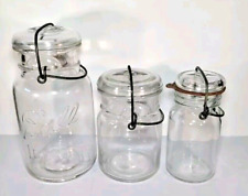 3 VTG Mason Jars Glass Lids & Wire Bail: Ball Qt Hazel Atlas Pint Wheaton 1/2 Pt picture