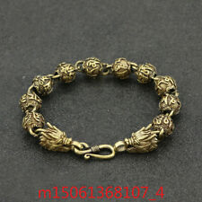 Vintage Bully Brass Six Character Beads Dragon Head Bracelet Buddha Beads picture