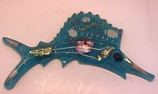 Vtg Lucite Acrylic Turquoise Blue Marlin Sword Fish Sea Shell Wall Art Decor MCM picture