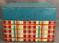 Vintage Ohio Art Co. Red Blue Plaid Metal Recipe Box Bryan OH picture