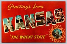 Vintage Kansas Postcard -  Greetings From Kansas  The Wheat State picture