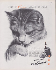 1944 Print Ad Purolator Filters Tabby Cat Keep it Clean Make It Purr Engine Work picture