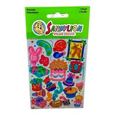 Vintage SandyLion birthday party stickers balloons presents party hats ice cream picture
