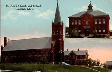 Postcard St. Ann's Church and School in Cadillac, Michigan picture