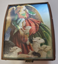 Jewelry Box 1993 Lynn Bywaters Angel Child Sheep Glass Foil Trinket Handcrafted picture