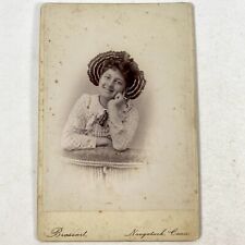 Antique Cabinet Card Photo Happy Girl Bonnet Ruffles Angelic Smile Naugatuck CT picture