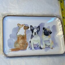 New Metal Tray-w-three Puppies . Pug, French Bull & Welsh Corgi.Gold Tone 6’x4￼ picture