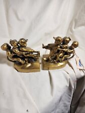Vintage Pair Brass Bookends Schoolyard Tug of war USA picture