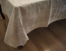 Vintage White Rice Linen Tablecloth with Filet Lace 68 x 120 picture