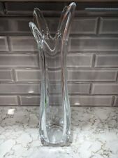 Rare LE Smith CLEAR Glass Four Square Round Base Swung Vase 17