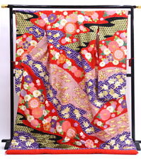 Uchikake Kimono  Pure Silk, Red, Purple, Gold, Silver, Flower-Filled, Shibori- picture