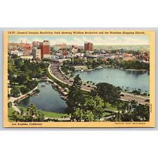 Postcard CA Los Angeles MacArthur park Wilshire Blvd And Westlake Shopping picture