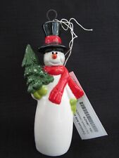 Snowman with Tree Handmade Hand Painted Ceramic Signed Ornament New w/ Tag picture