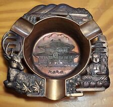 Vintage Buddha Copper Brass Nara Ashtray With Deer ,Buddha And Rice Fields Japan picture