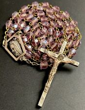 Vintage Catholic Iridescent Pink Purple Crystal Rosary, Silver Tone Crucifix picture