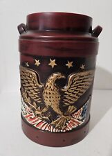 Ceramic Shapped Like A Dairy Milk Can - Folk Art Eagle American Flag 9 By 6 Inch picture