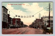 Lansing MI-Michigan, Washington Avenue, Antique, Vintage c1913 Postcard picture