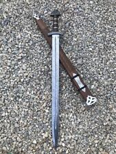 Custom Handmade Damascus Viking Sword, Battle Ready Sword with Leather Sheath picture