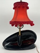 Vintage Tv Lamp Black Ceramic With Red Shade Very Unique  picture