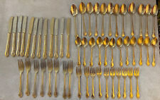 54 PCS STANLEY ROBERTS STAINLESS GOLD ELECTROPLATE FLATWARE picture