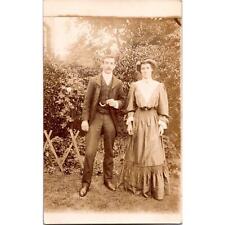 Vintage Postcard RPPC Couple Man Woman Standing Outside 1906 England picture