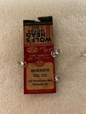 Pittsburgh Pa Pennsylvania Monarch Oil Wolf’s Head Matchbook Vintage Gas Station picture